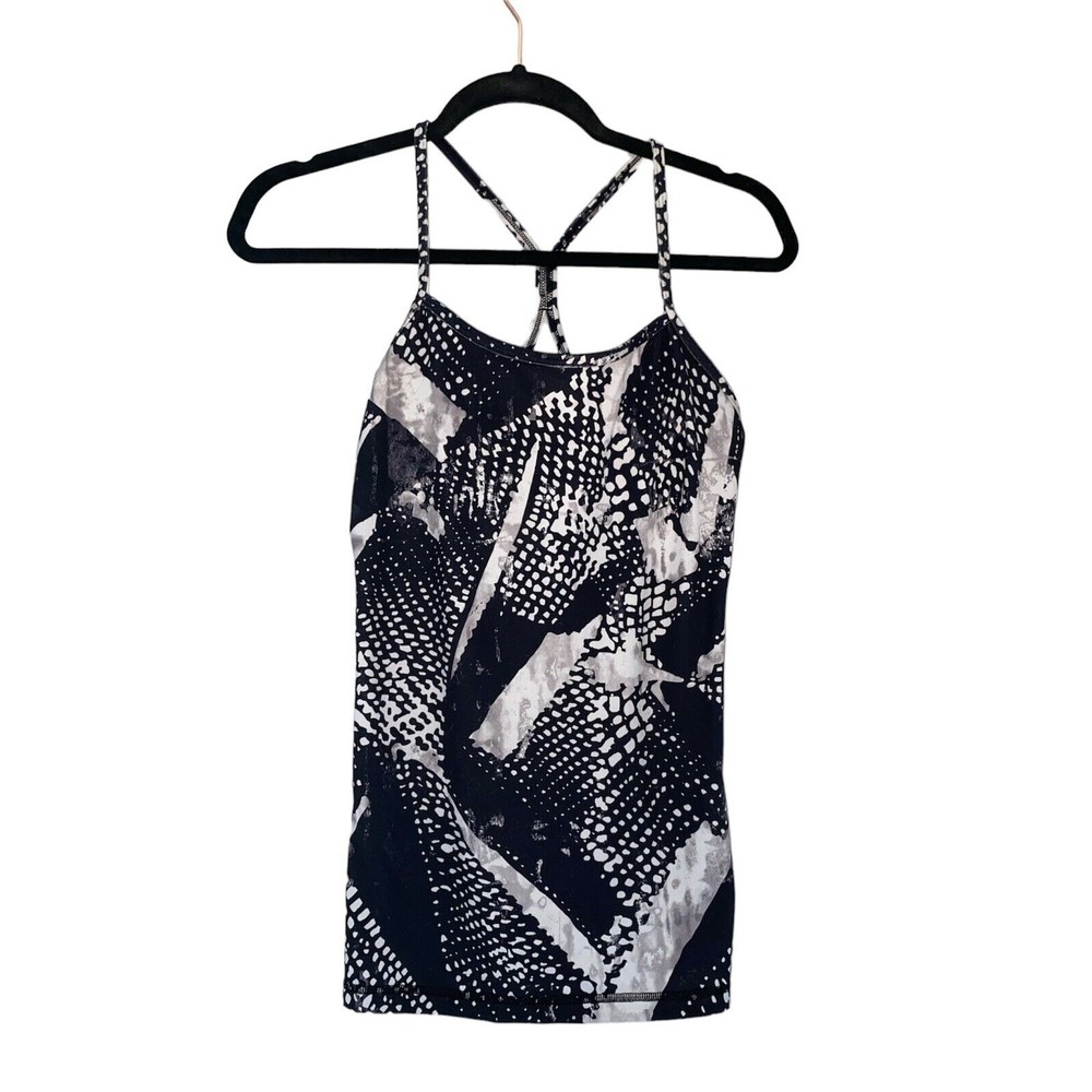 Lululemon Power Y  Static Mist Tank Top Size 6 Black White Womens Sleeveless